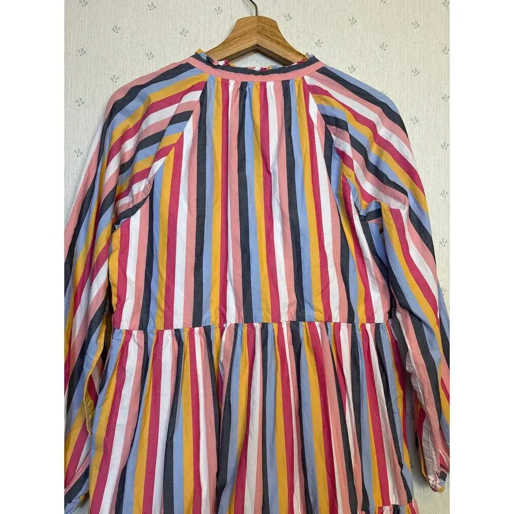 J Crew Tiered Popover Poplin Dress Medium Cotton Multicolor 100% Cotton Pockets